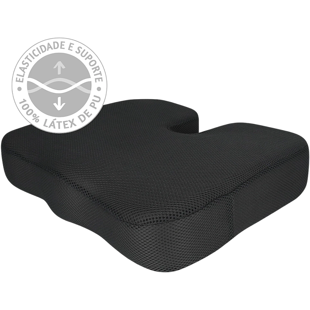 Almofada Assento Especial Coccix Preta Com Base Antiderrapante 40