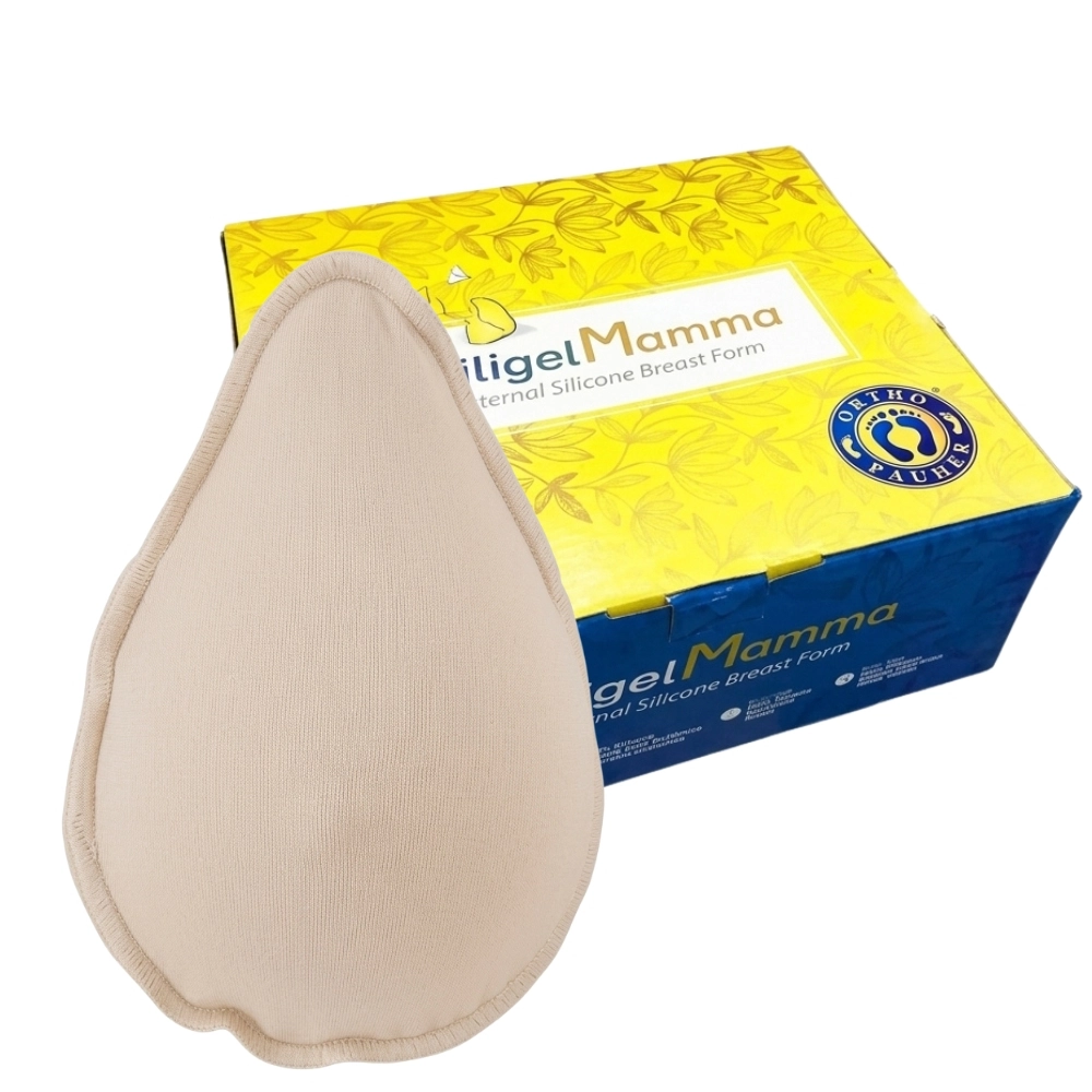 Prótese Mamária Externa de Silicone em Formato de Gota Ortho Pauher, indicada para uso pós-mastectomia, proporcionando adaptação ao corpo, conforto e equilíbrio estético para o dia a dia.
