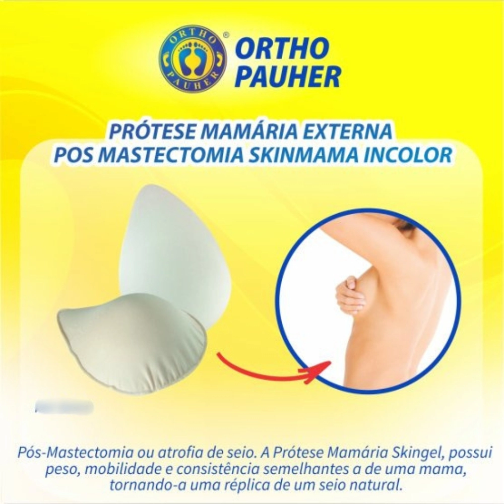 Prótese Mamária Externa de Silicone em Formato de Gota Ortho Pauher, indicada para uso pós-mastectomia, proporcionando adaptação ao corpo, conforto e equilíbrio estético para o dia a dia.
