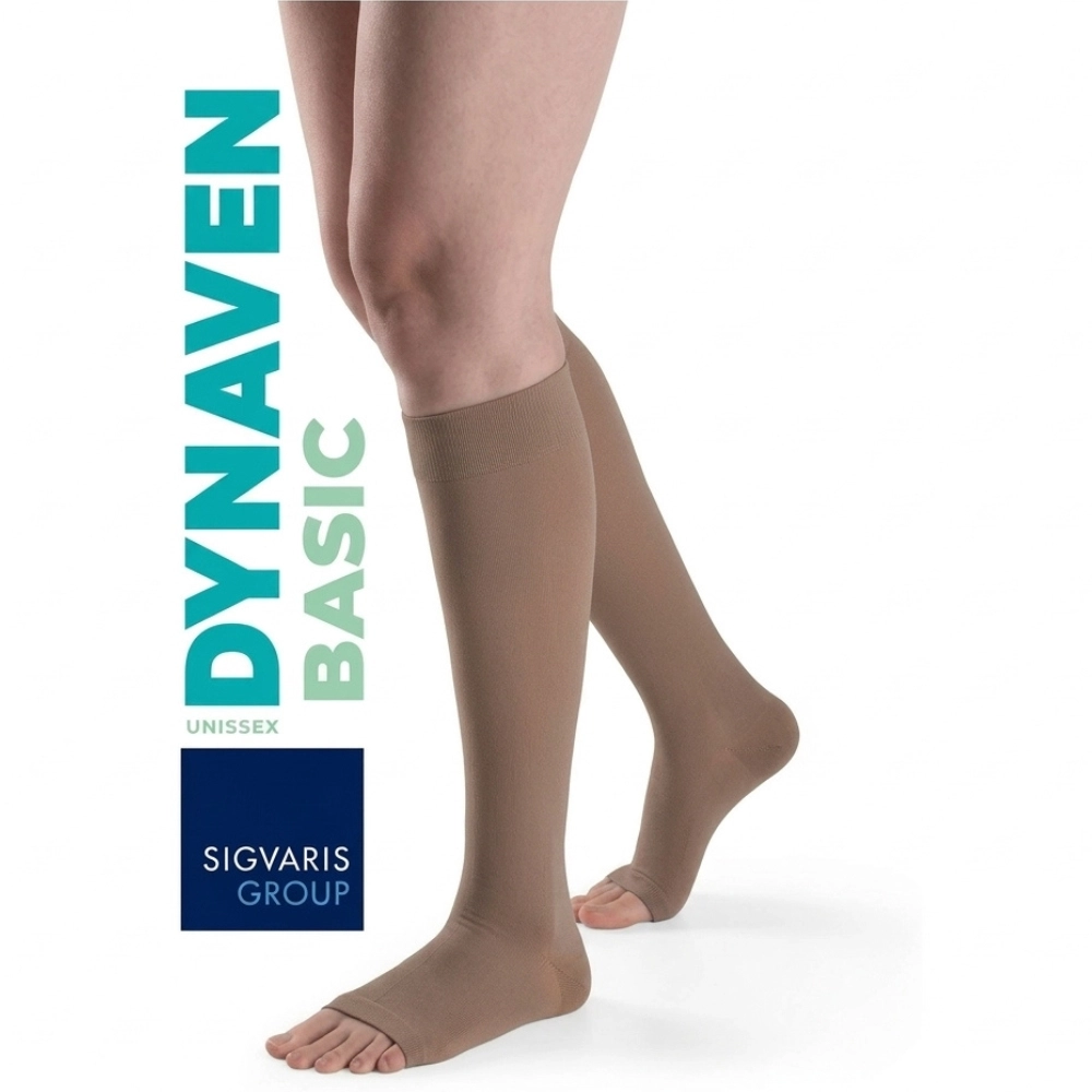 Meia de Compressão Elástica Sigvaris Basic 20-30 mmHg 3/4 Panturrilha, com ponteira aberta, ideal para auxiliar no tratamento de doenças venosas, melhorar o retorno venoso e proporcionar conforto e suporte para as pernas