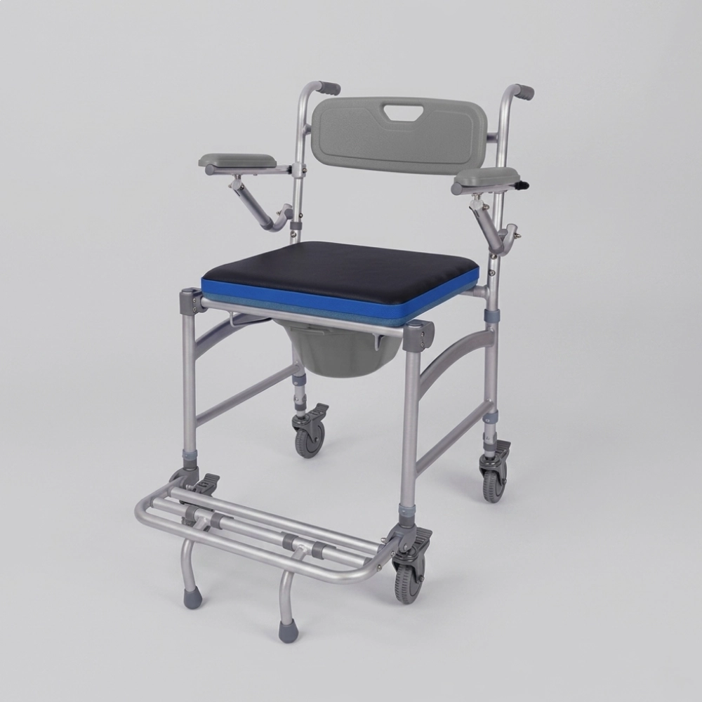 Cadeira de banho em alumínio branca Hidrolight SC102 com quatro rodas e balde coletor
