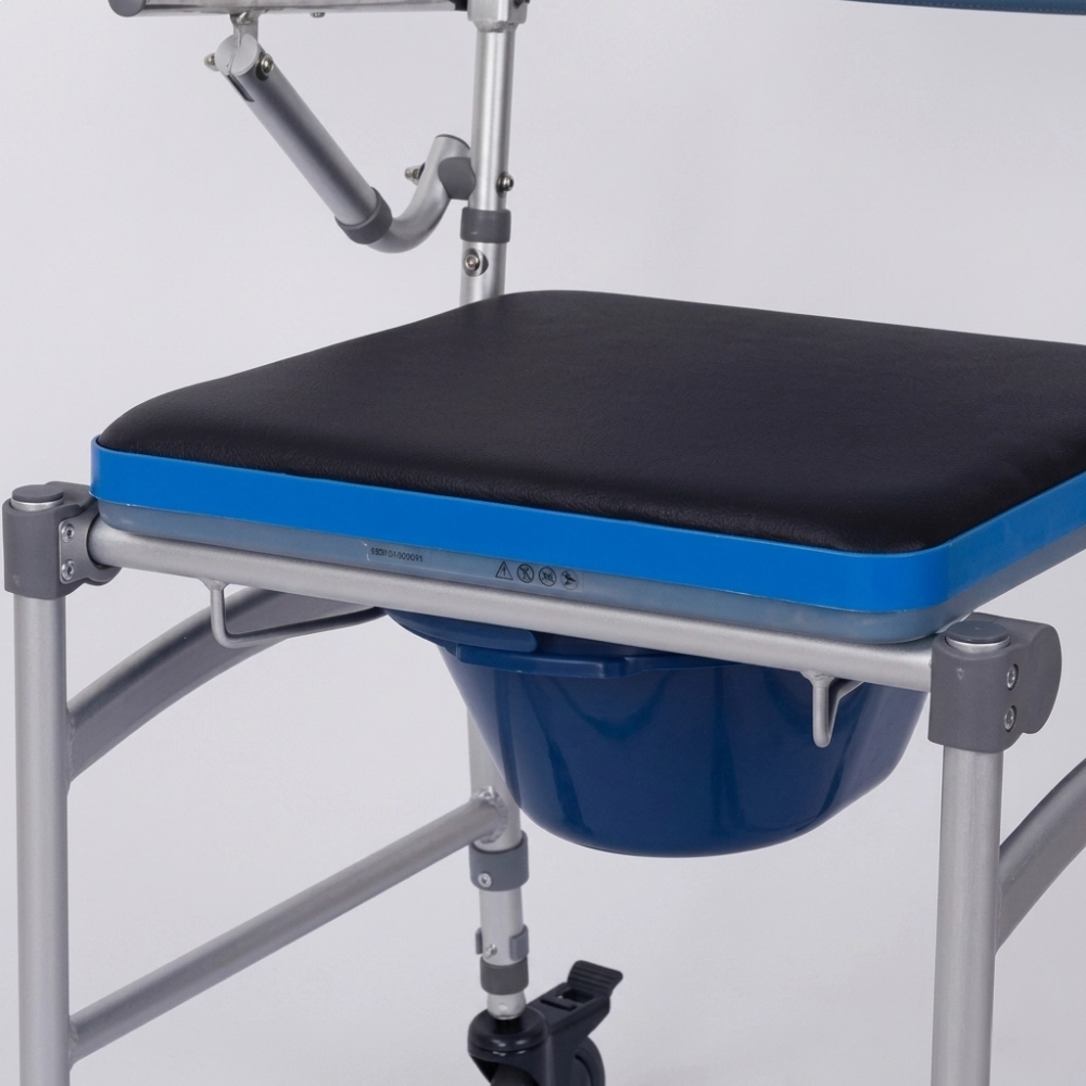 Cadeira de banho em alumínio branca Hidrolight SC102 com quatro rodas e balde coletor