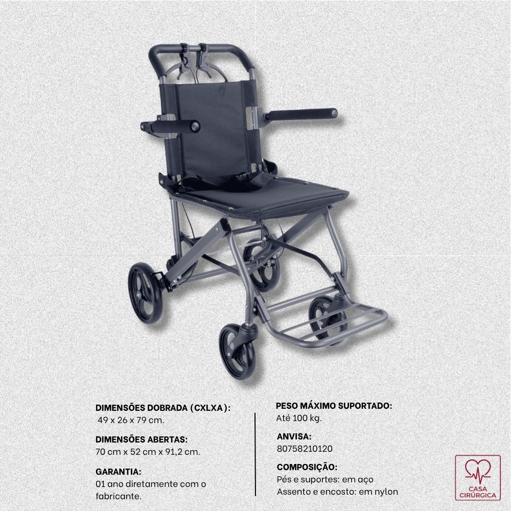 Cadeira de Rodas de Transporte Dobrável 100kg Hidrolight