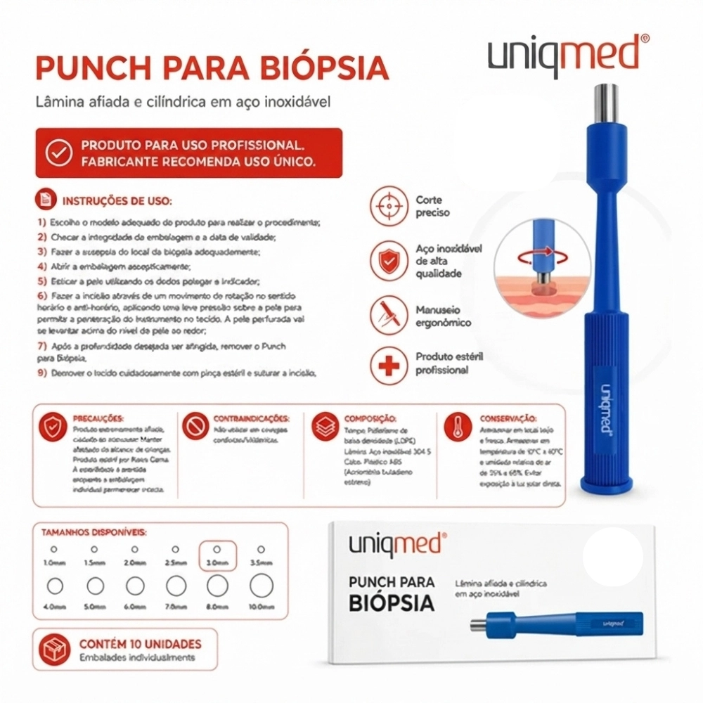 Caixa Punch para Biópsia Dermatológica Estéril 10un - Uniqmed