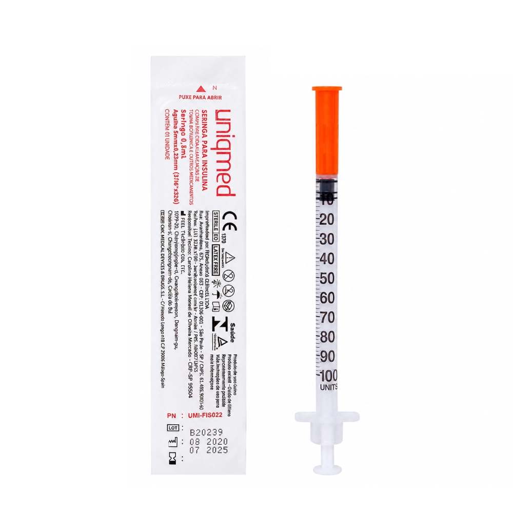 Caixa Seringa para Insulina 1ml 31G 5mm c/100 Unidades - Uniqmed