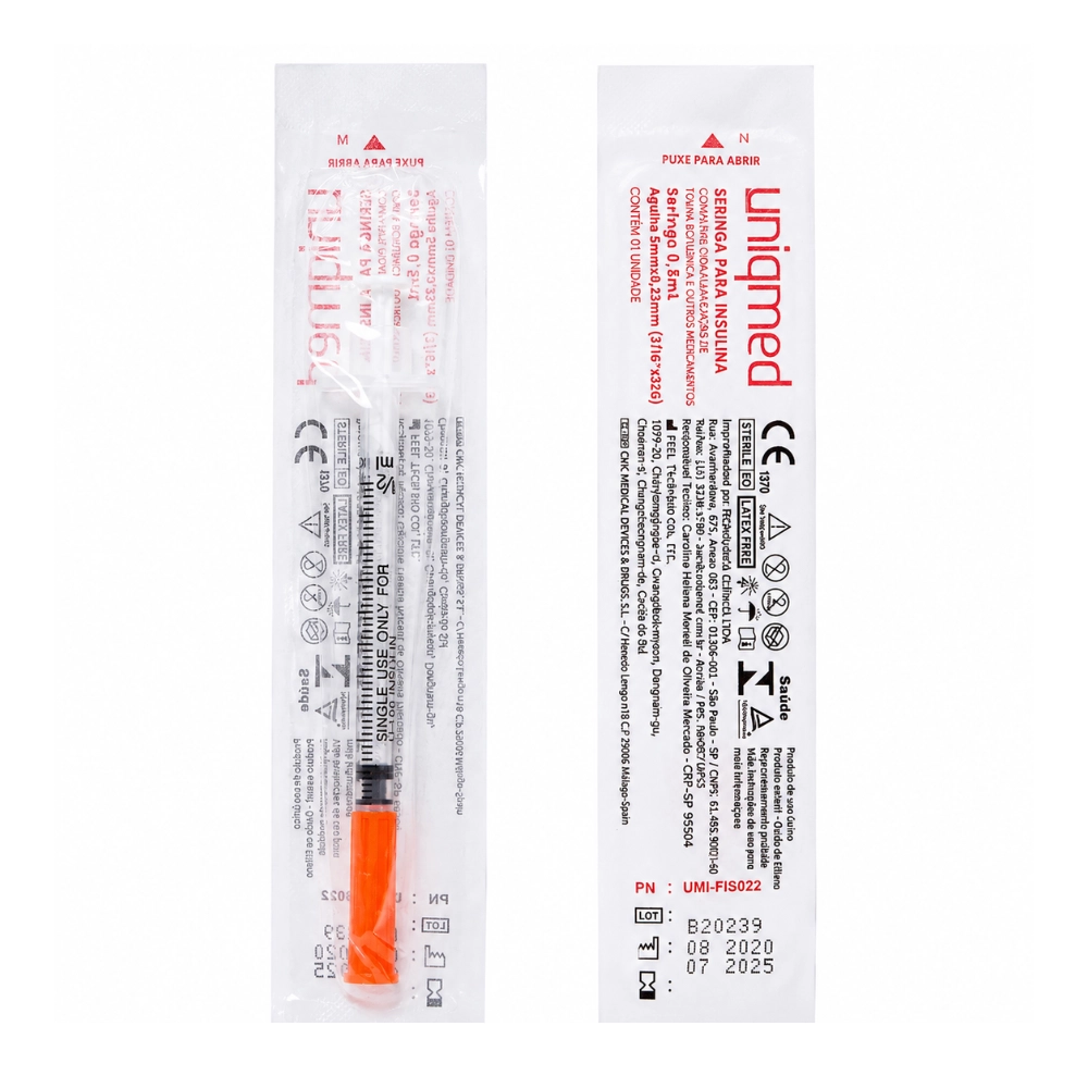 Caixa Seringa para Insulina 1ml 31G 5mm c/100 Unidades - Uniqmed