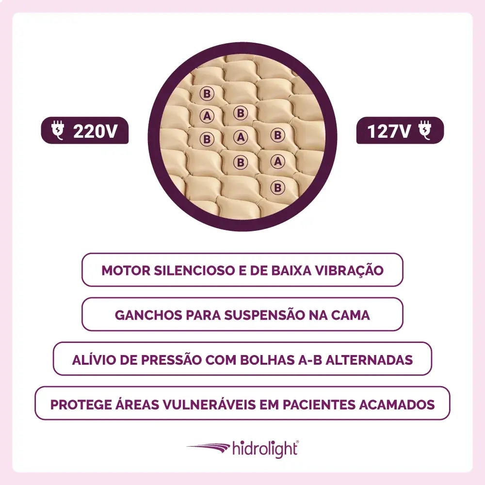 Colchão Pneumático Anti Escaras 130kg Bivolt Hidrolight | Prevenção Úlceras | Conforto Médico