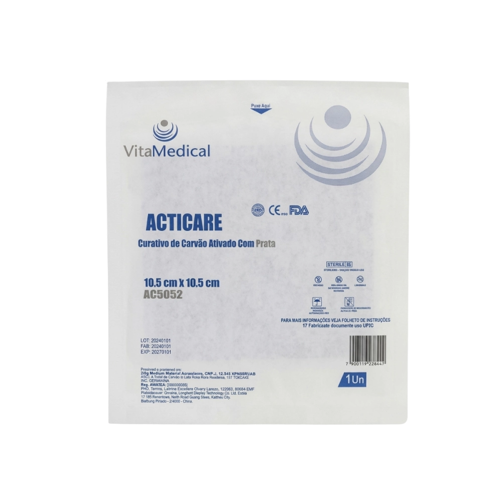 Curativo de Carvão Ativado Com Prata 10,5CMX10,5CM AG Vitamedical