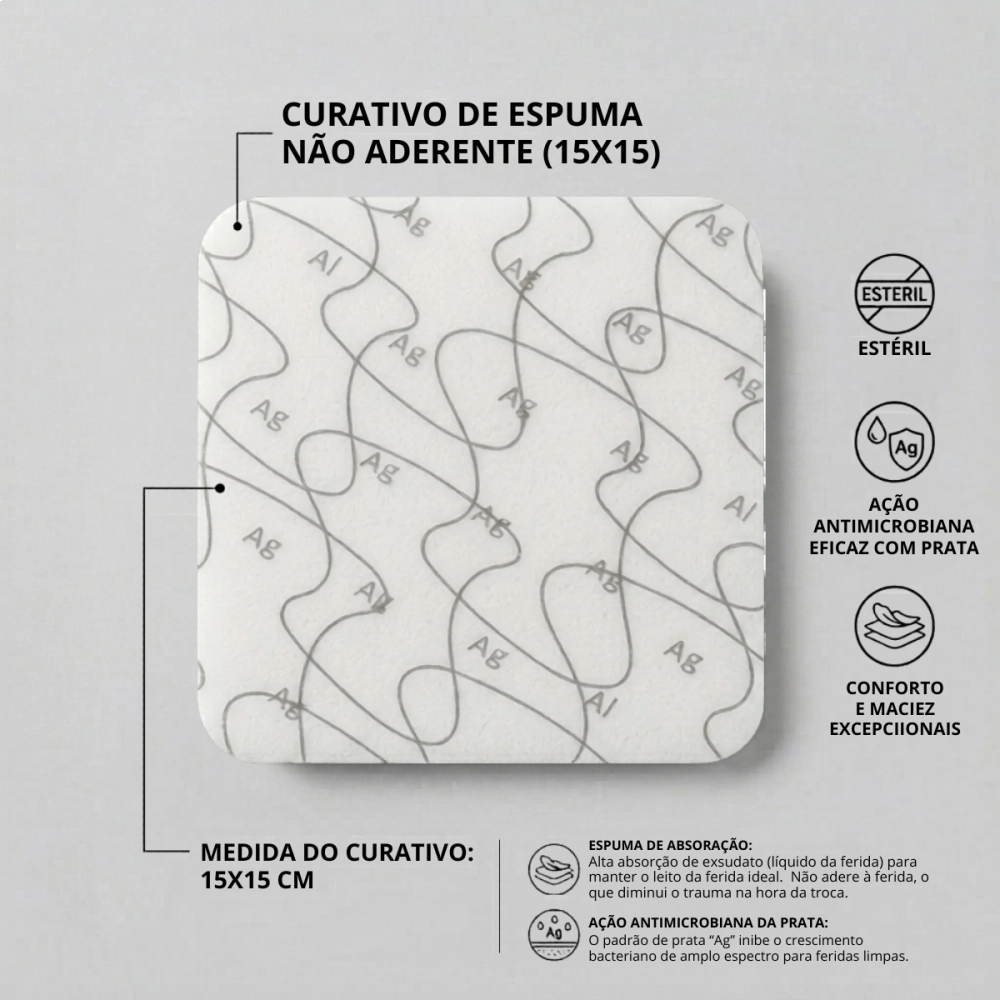 Curativo de Espuma Não Aderente Com Prata AG 15mcx15cm Vitamedical