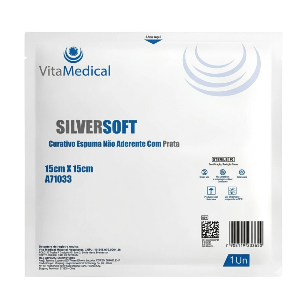 Curativo de Espuma Não Aderente Com Prata AG 15mcx15cm Vitamedical
