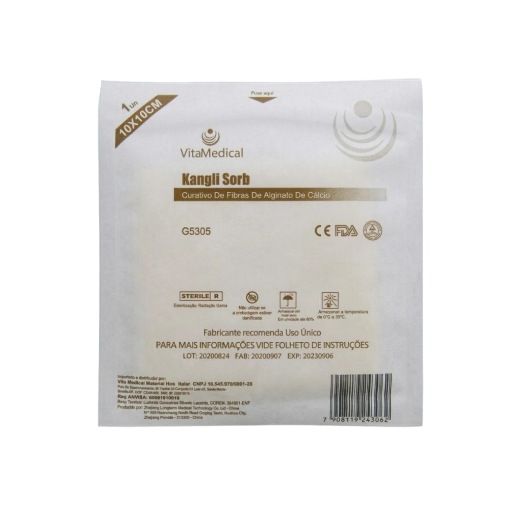 : Curativo de Fibra de Alginato de Cálcio 10cmX10cm VitaMedical