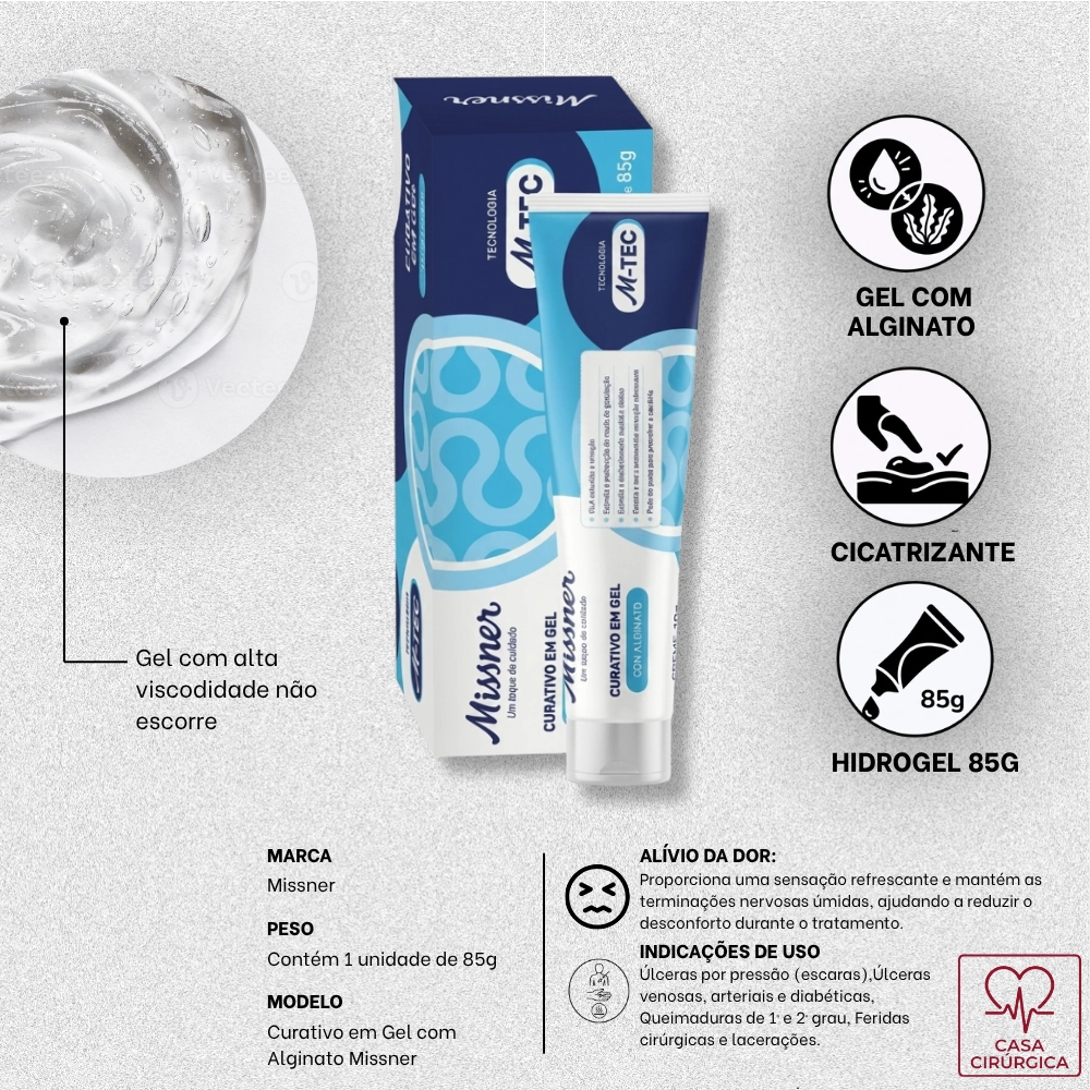 Hidrogel com Alginato Missner 85g - Curativo Cicatrizante para Escaras