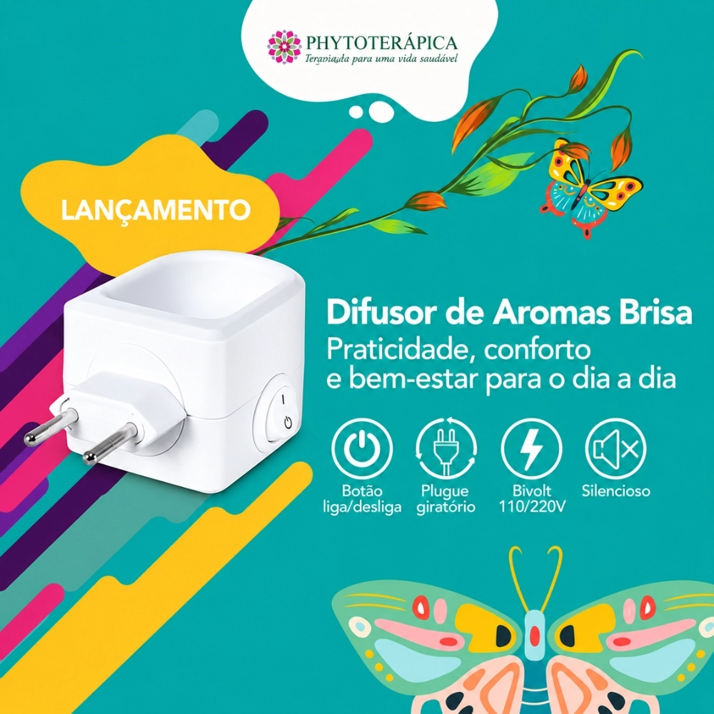 Difusor de Aromas Brisa 110/220V Phytoterápica, ideal para aromaterapia e difusão de óleos essenciais, proporcionando um ambiente mais agradável e acolhedor.
