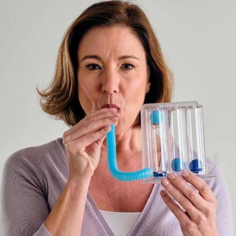 Exercitador Respiratório Respiron Classic para Fisioterapia Pulmonar, ideal para exercícios respiratórios que auxiliam no fortalecimento da musculatura respiratória e na melhora da capacidade pulmonar, indicado para fisioterapia e reabilitação respiratória.