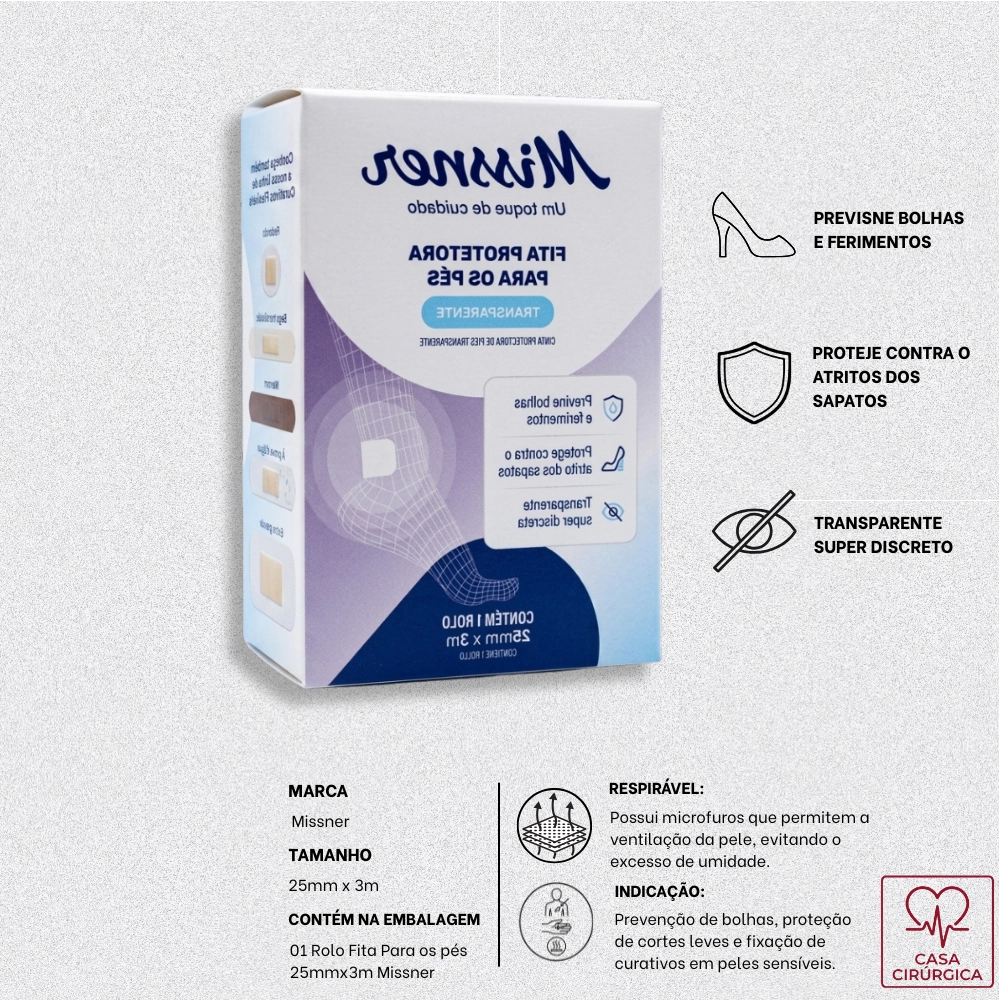 Fita Protetora para os Pés Missner Transparente 25mm x 3m - Antiatrito