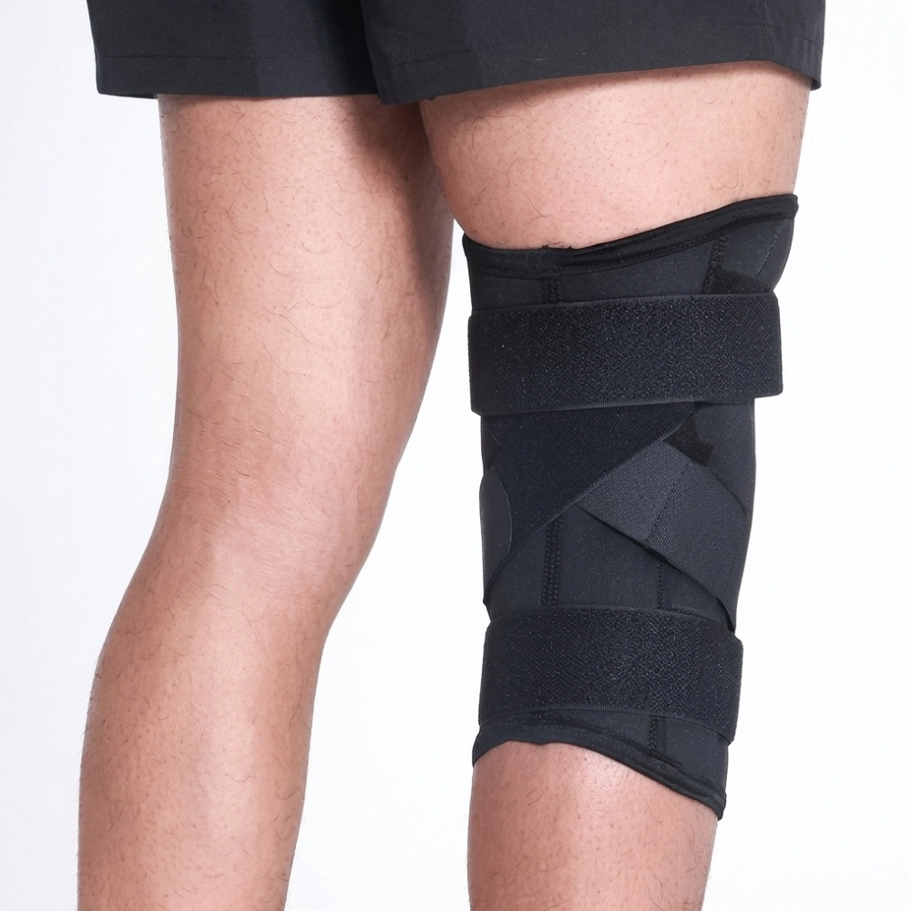 Joelheira Ortopédica Articulada Hidrolight com Cintas Cruzadas, ideal para proporcionar suporte e estabilidade ao joelho, auxiliando na proteção articular durante atividades físicas e na recuperação de lesões, com ajuste regulável e maior segurança nos movimentos.