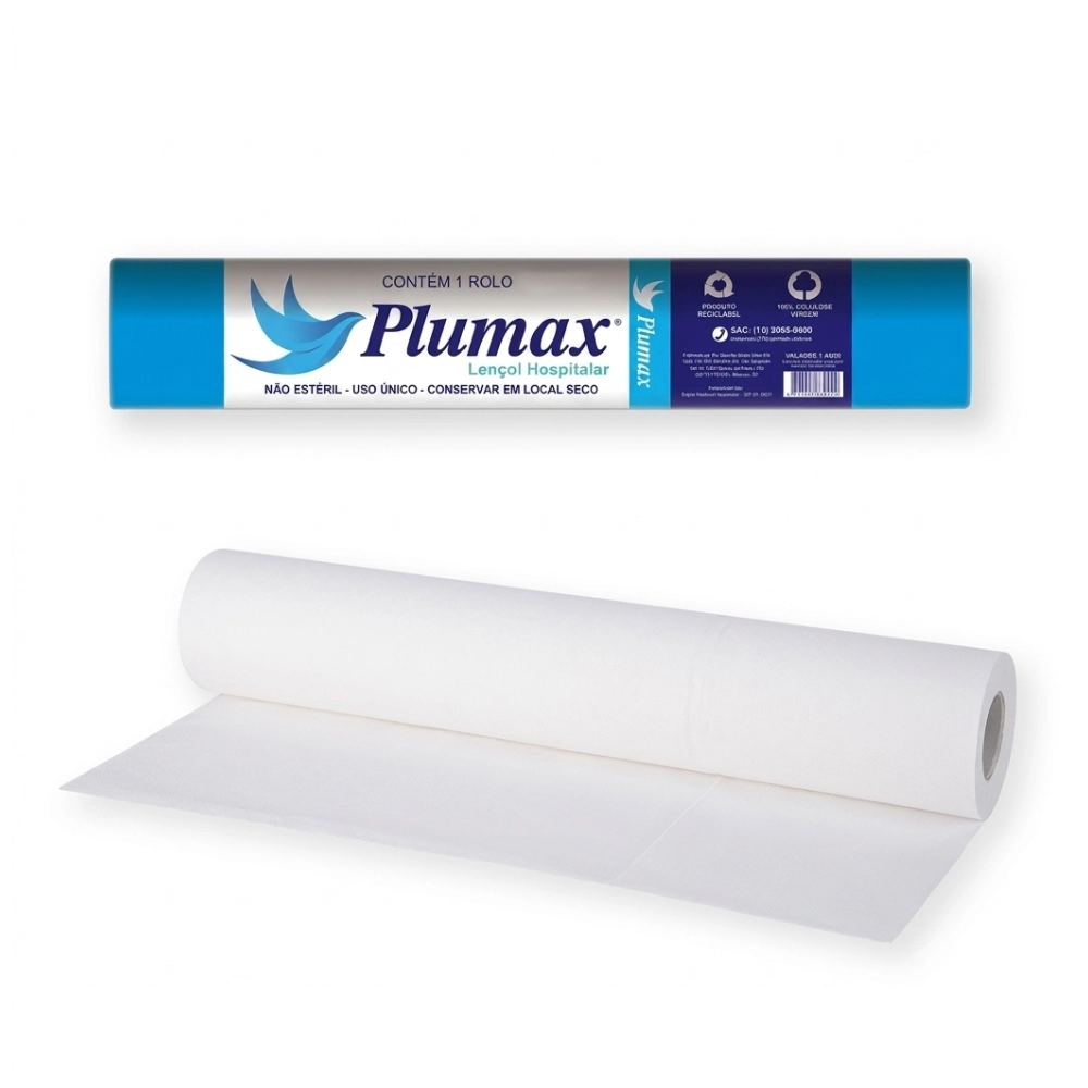 Lençol Descartável para Maca Rolo 50cm x 50m - Plumax