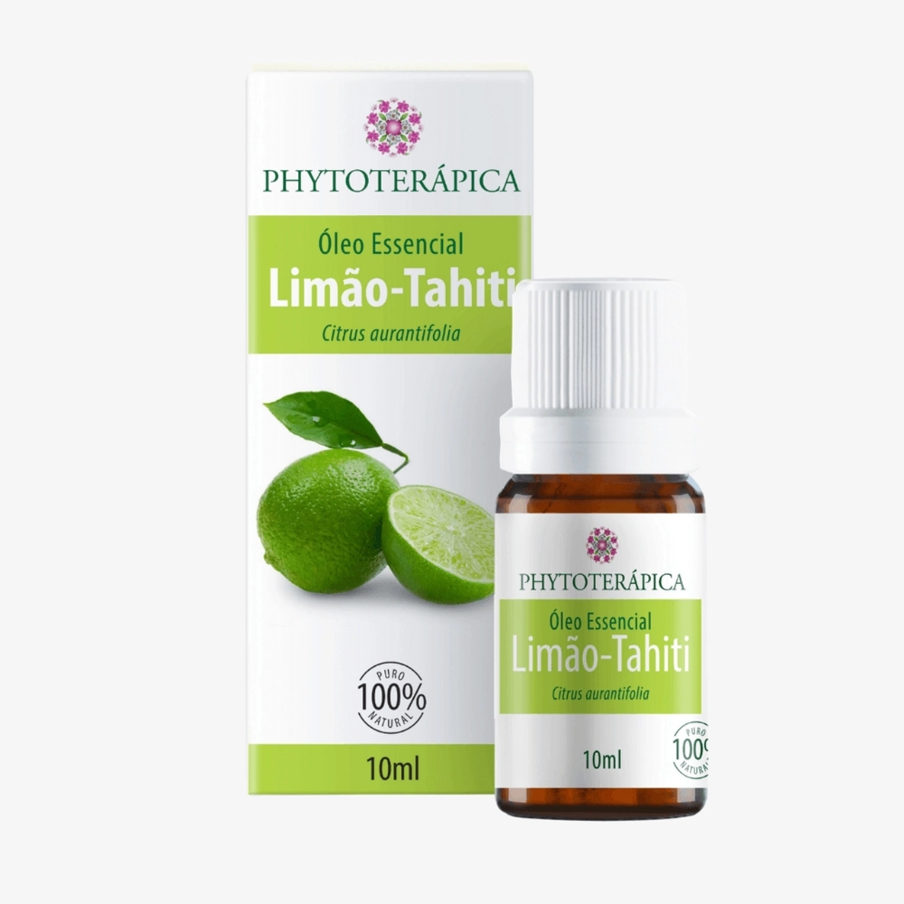 Óleo Essencial de Limão-Tahiti 10ml Phytoterápica, com aroma cítrico e refrescante para aromaterapia e bem-estar.