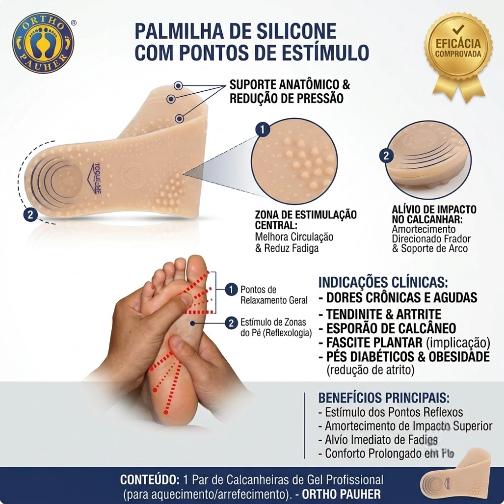 Palmilha Ortopédica de Silicone com Pontos de Estímulo - Ortho Pauher
