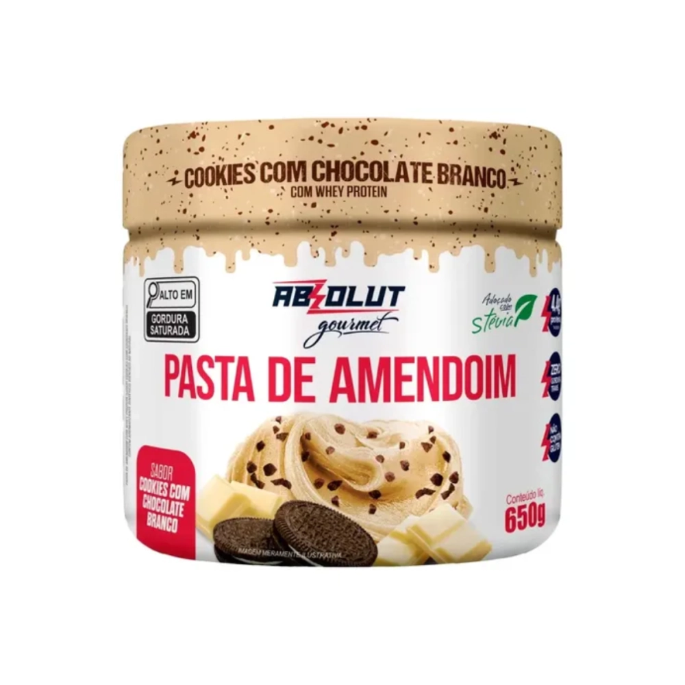 Pasta De Amendoim Gourmet Com Whey Protein Cookies Com Chocolate Branco 650g Absolut