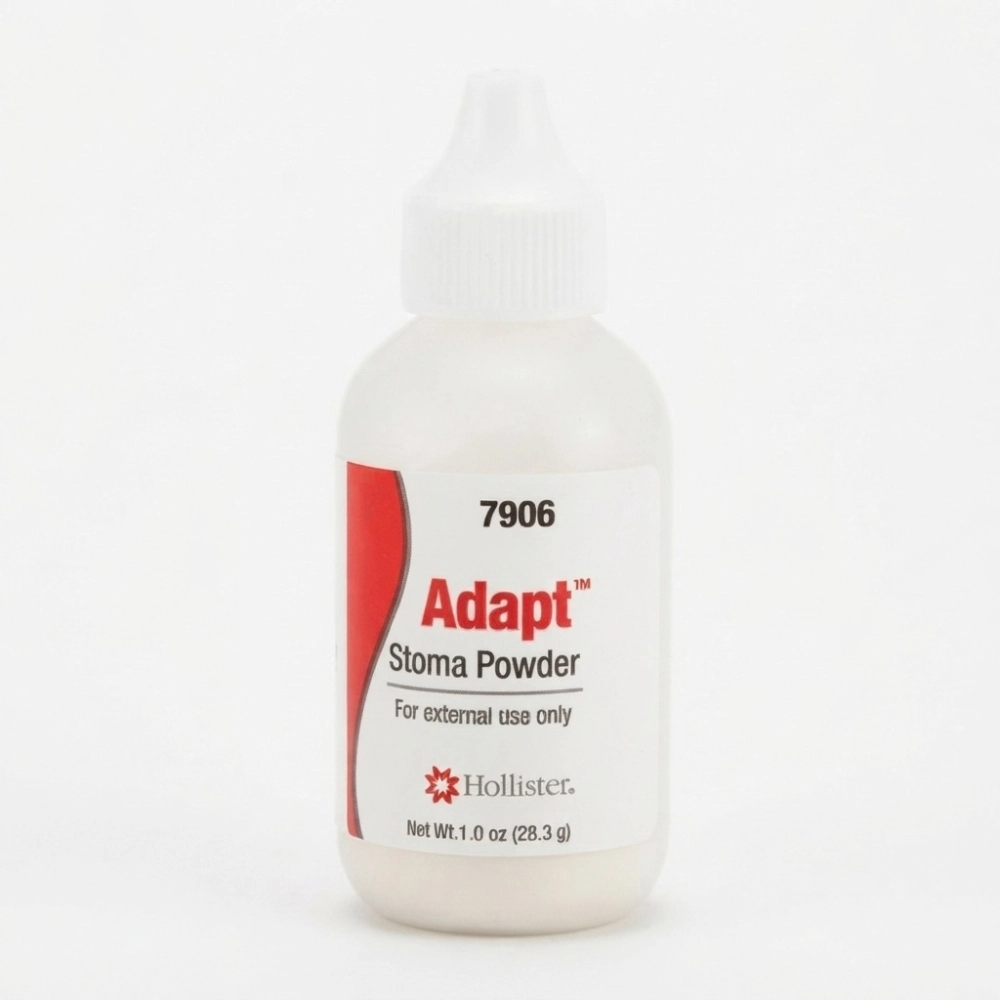 Pó para Estoma Adapt 28g Hollister, ideal para o cuidado da pele periestoma, ajudando a absorver a umidade e proteger a pele ao redor do estoma.