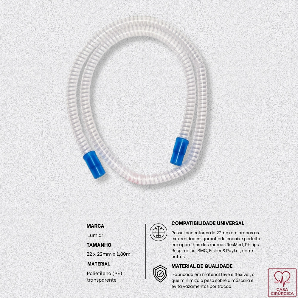 Traqueia para CPAP Lumiar 1,80m - Tubo Universal de 22mm