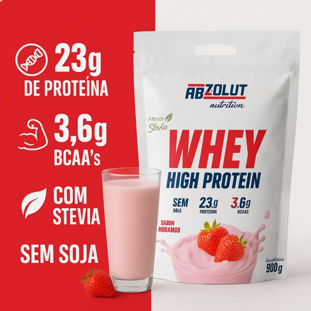 Whey High Protein Sabor Morango 900g Absolut