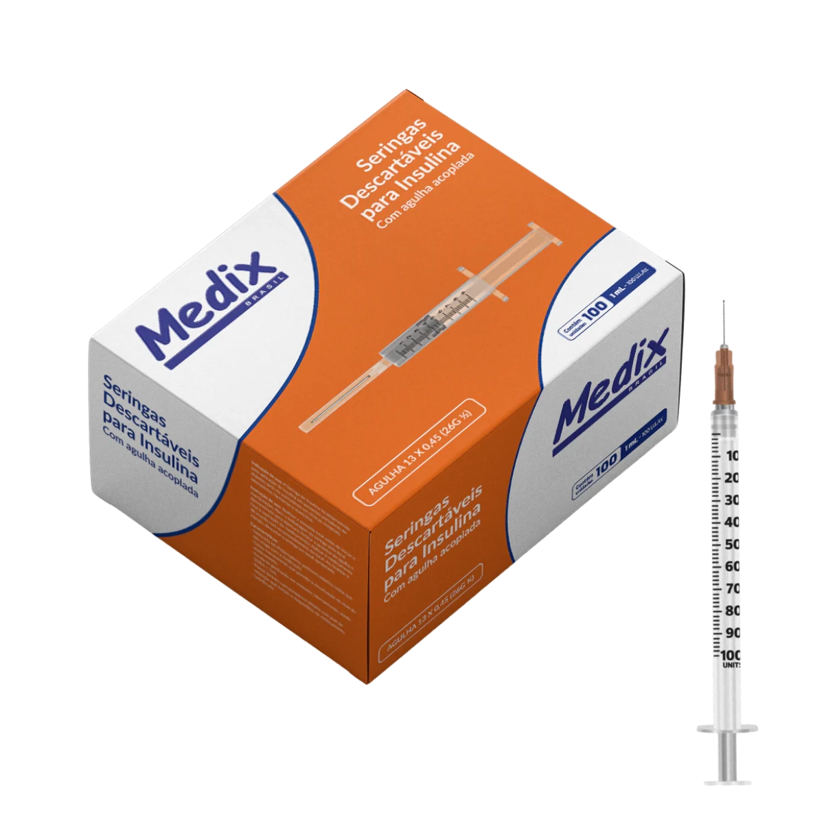 Seringa Descartáveis 1 ml Agulha 13 x 0,45mm 26G Medix 