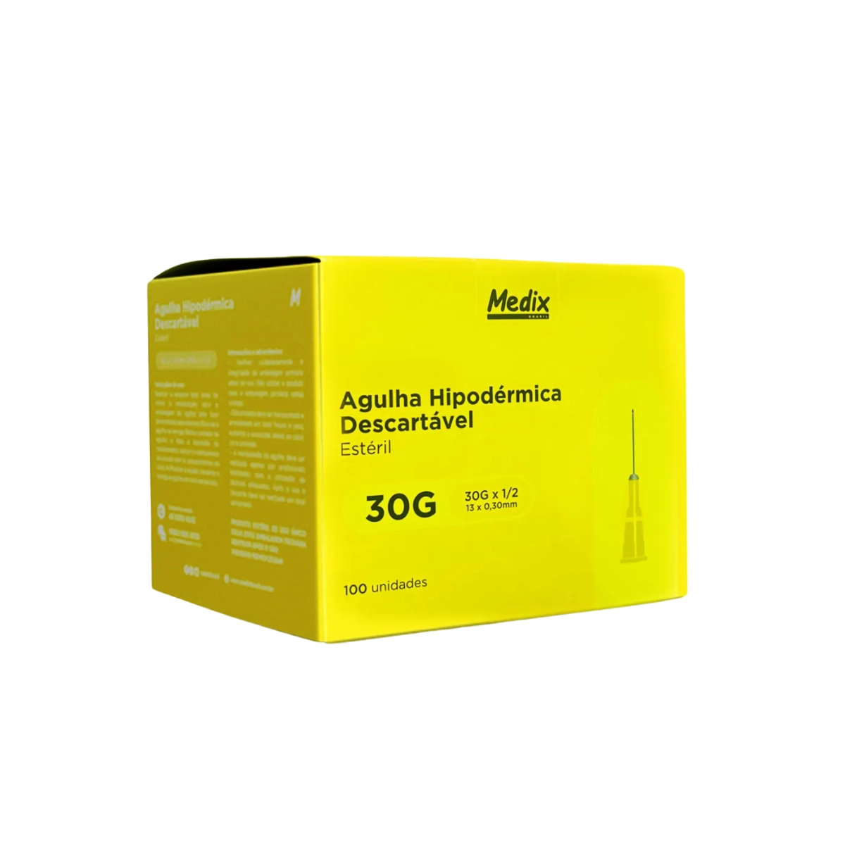 Agulha Hipodérmica 13 x 0,30mm 30G Amarela Descartável 