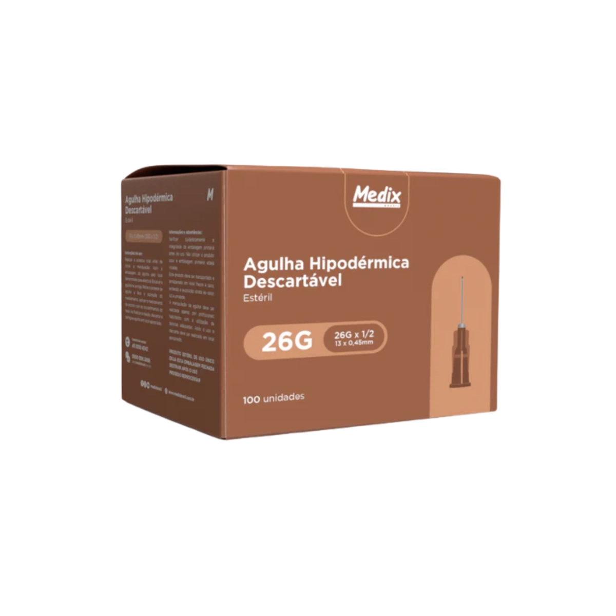 Agulha Hipodérmica 13x0,45mm 26G Marron Descartável 