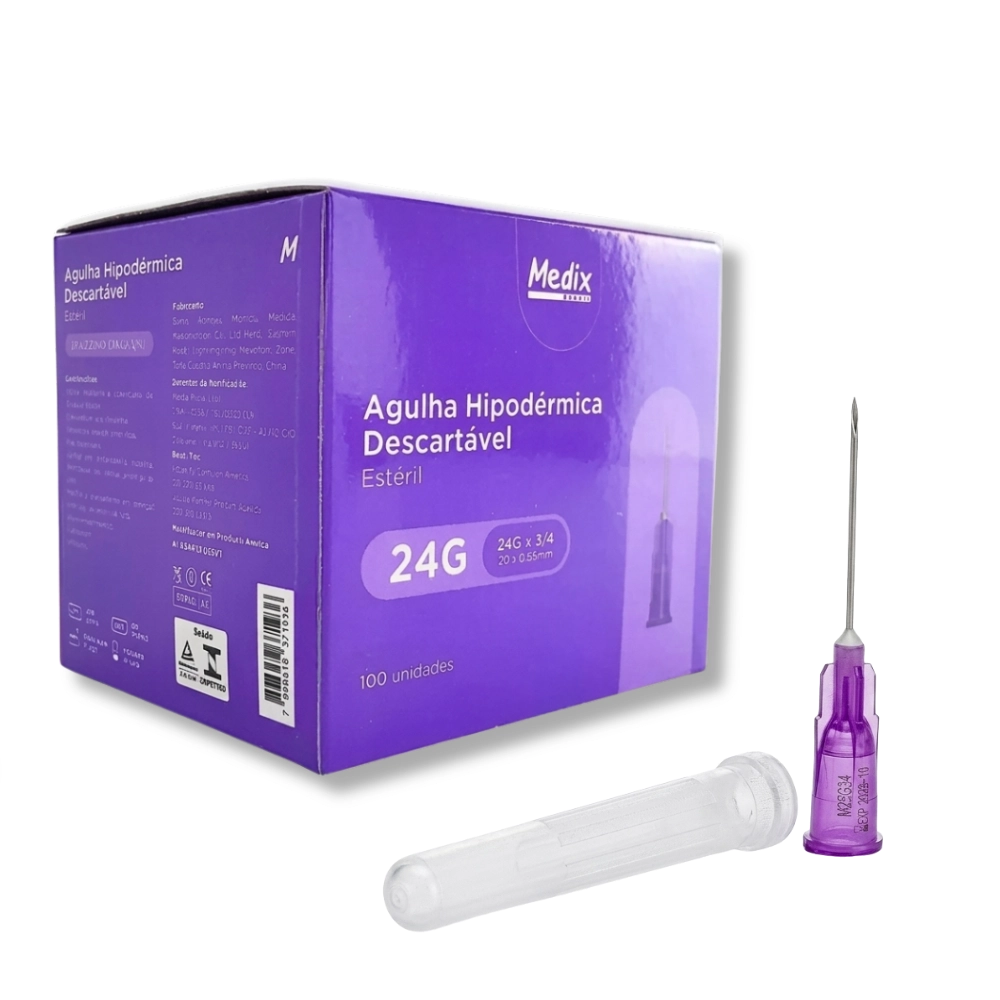 Agulha Hipodérmica Estéril Medix 20x0,55mm 24G Roxa - 100un