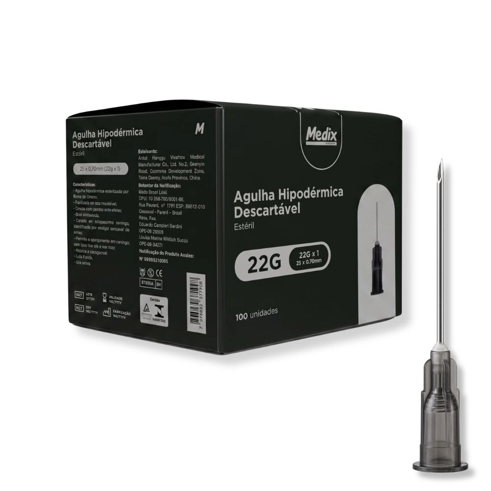 Agulha Hipodérmica Estéril 30 x 0,70 mm 22G Preto Medix