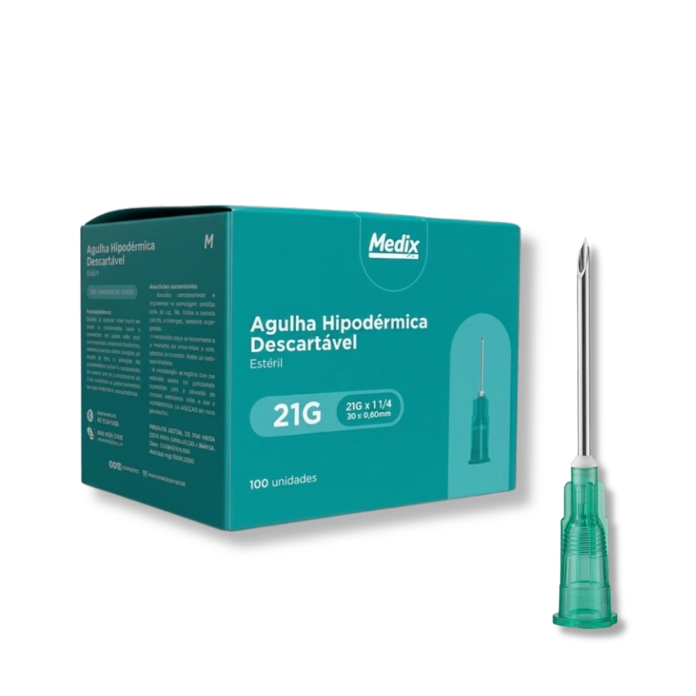 Agulha Hipodérmica Estéril Medix 30x0,80mm 21G Verde - 100un Agulha Hipodérmica Estéril Medix 30x0,80mm 21G Verde - 100un