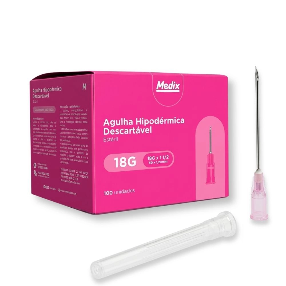  Agulha Hipodérmica Esteril 40 x ,20 mm 18G Rosa Medix