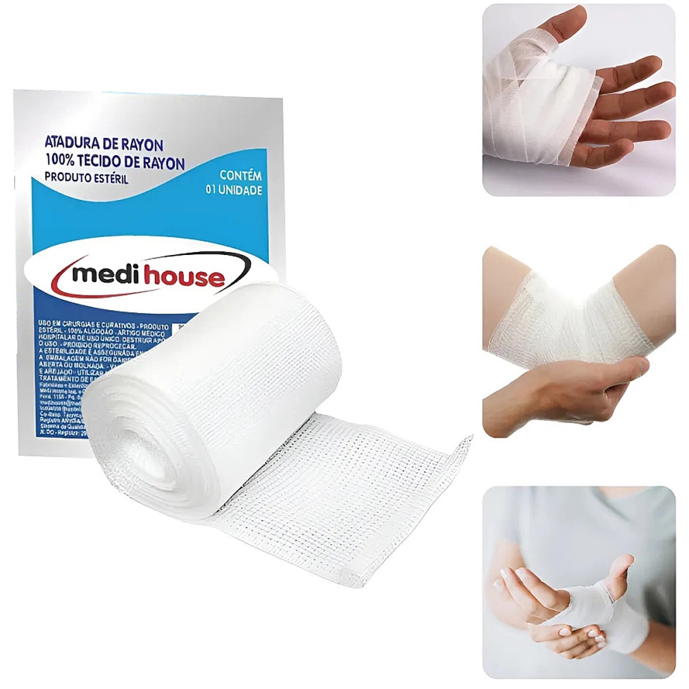 Atadura Rayon 7,5x5 Gaze Não Aderente Estéril MediHouse 100% Rayon