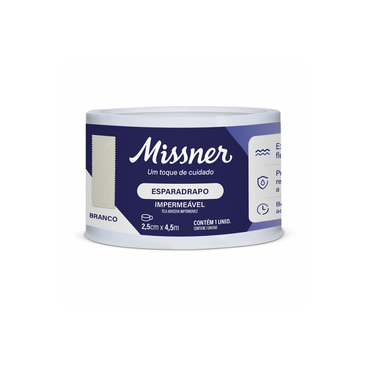 Esparadrapo Impermeavel  2,5cm x 4,5m Branco Missner