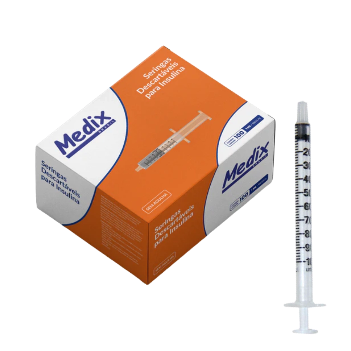 Seringa Descartáveis 1 ML Sem Agulha 100 U.I Zero Resíduo 