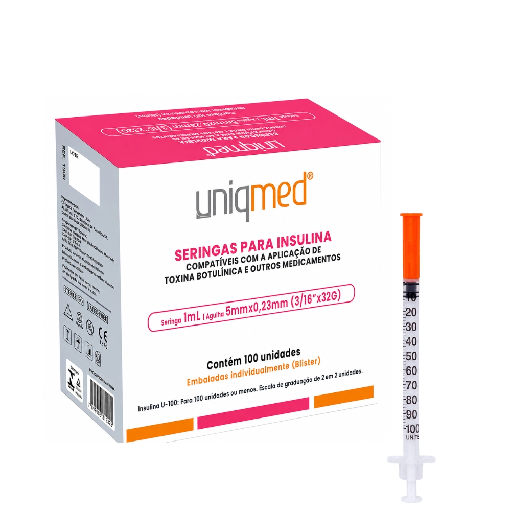 Caixa Seringa para Insulina 1ml 31G 5mm c/100 Unidades - Uniqmed Caixa Seringa para Insulina 1ml 31G 5mm c/100 Unidades - Uniqmed