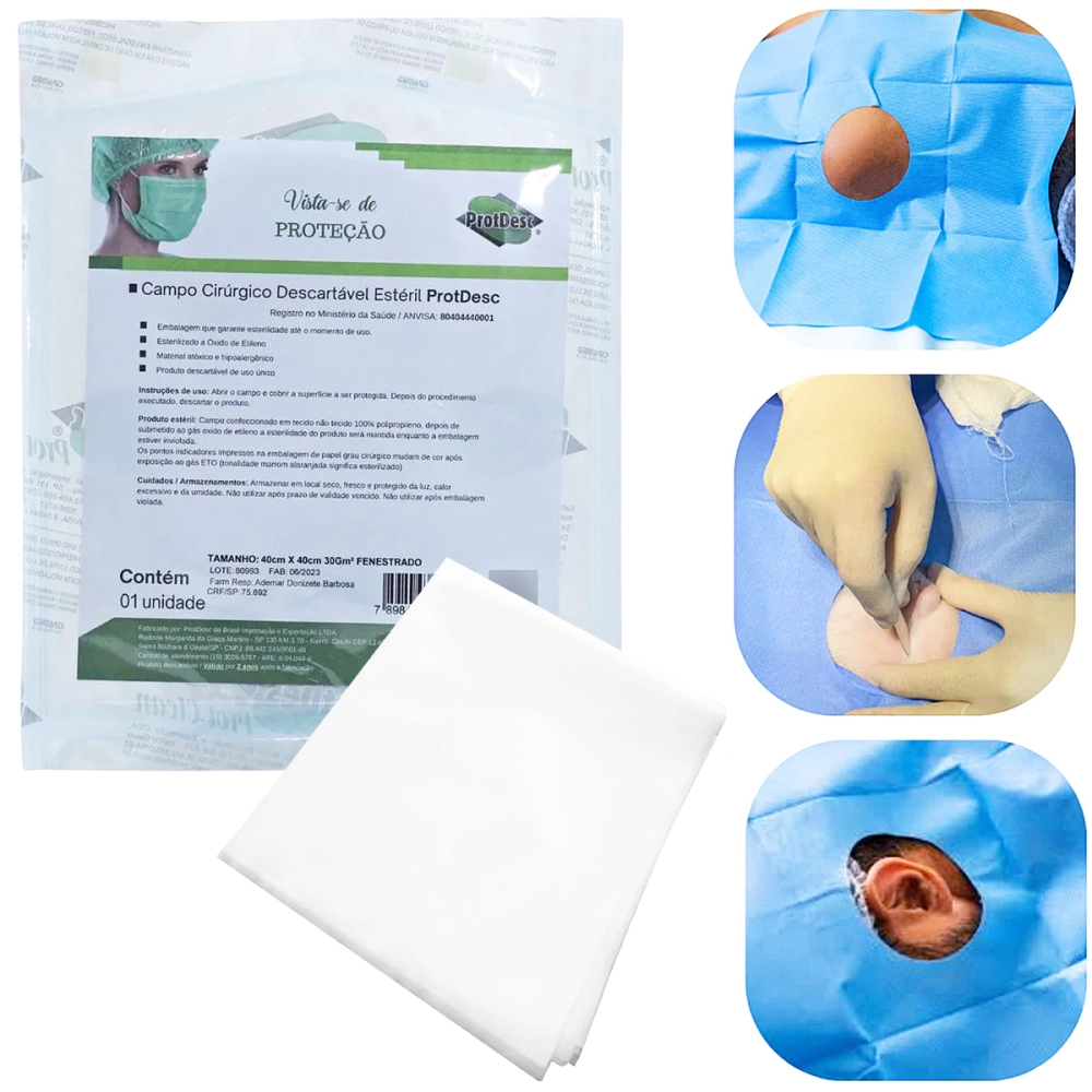 Campo Cirúrgico Descartável Estéril Fenestrado Polipropileno 30 x 30 cm Branco Protdesc