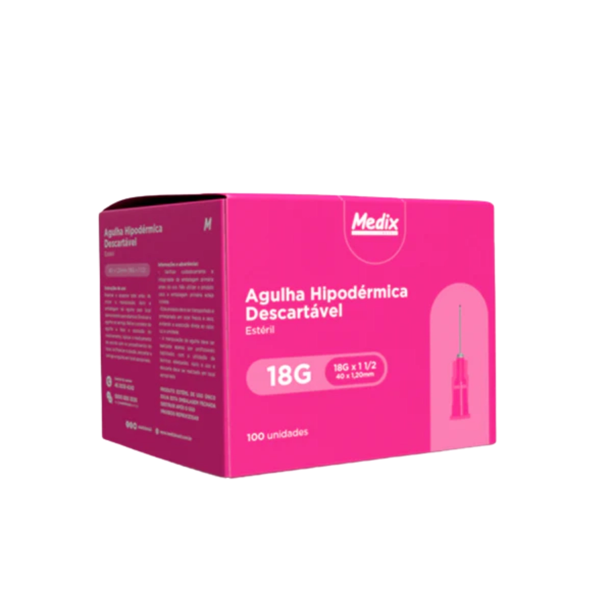Agulha Hipodérmica 40 x 1,20mm 18G Rosa Descartável 
