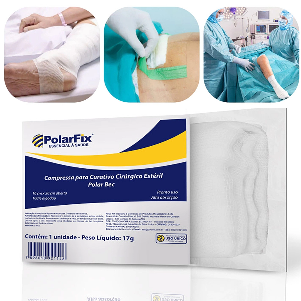 Compressa Para Curativo Gaze Cirúrgico Estéril Alta Absorção Polarfix