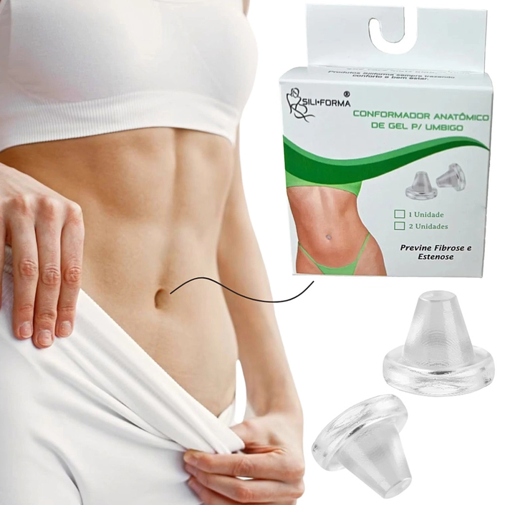 Conformador Órtese de Gel Anatômico para Umbigo Pós Cirurgia Abdominoplastia Lipoaspiração SiliForma 2 Unidades