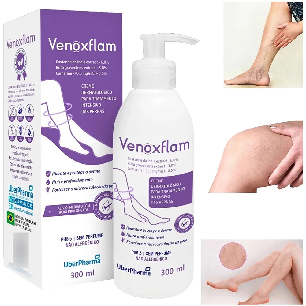 Creme Para Varizes Vasos Dores Inchaços Hidratante Protetor De Pele Dermatologico Venoxflam 300 ML