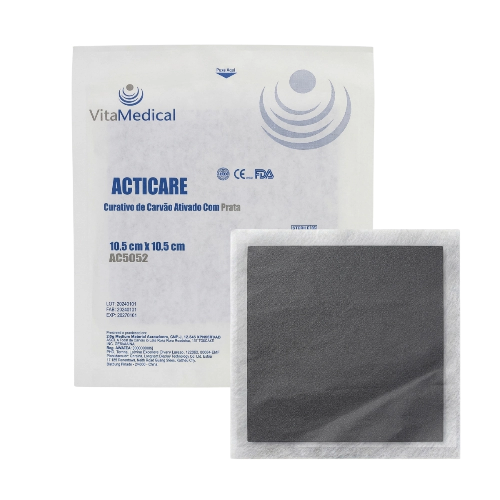 Curativo de Carvão Ativado Com Prata 10,5CMX10,5CM AG Vitamedical