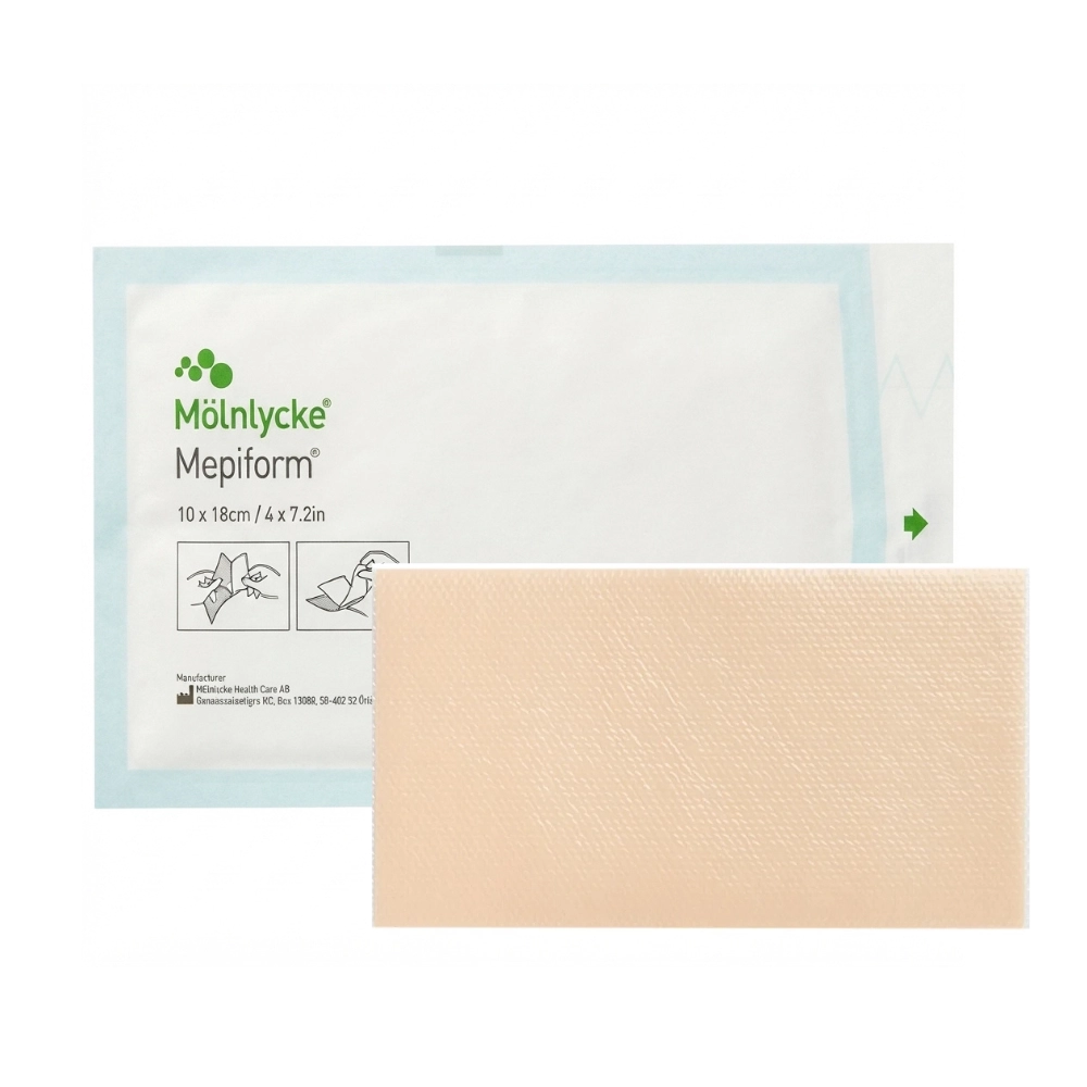 Curativo de silicone Mepiform 10x18 cm Molnlycke para cicatrizes hipertróficas e queloides, reutilizável e hipoalergênico