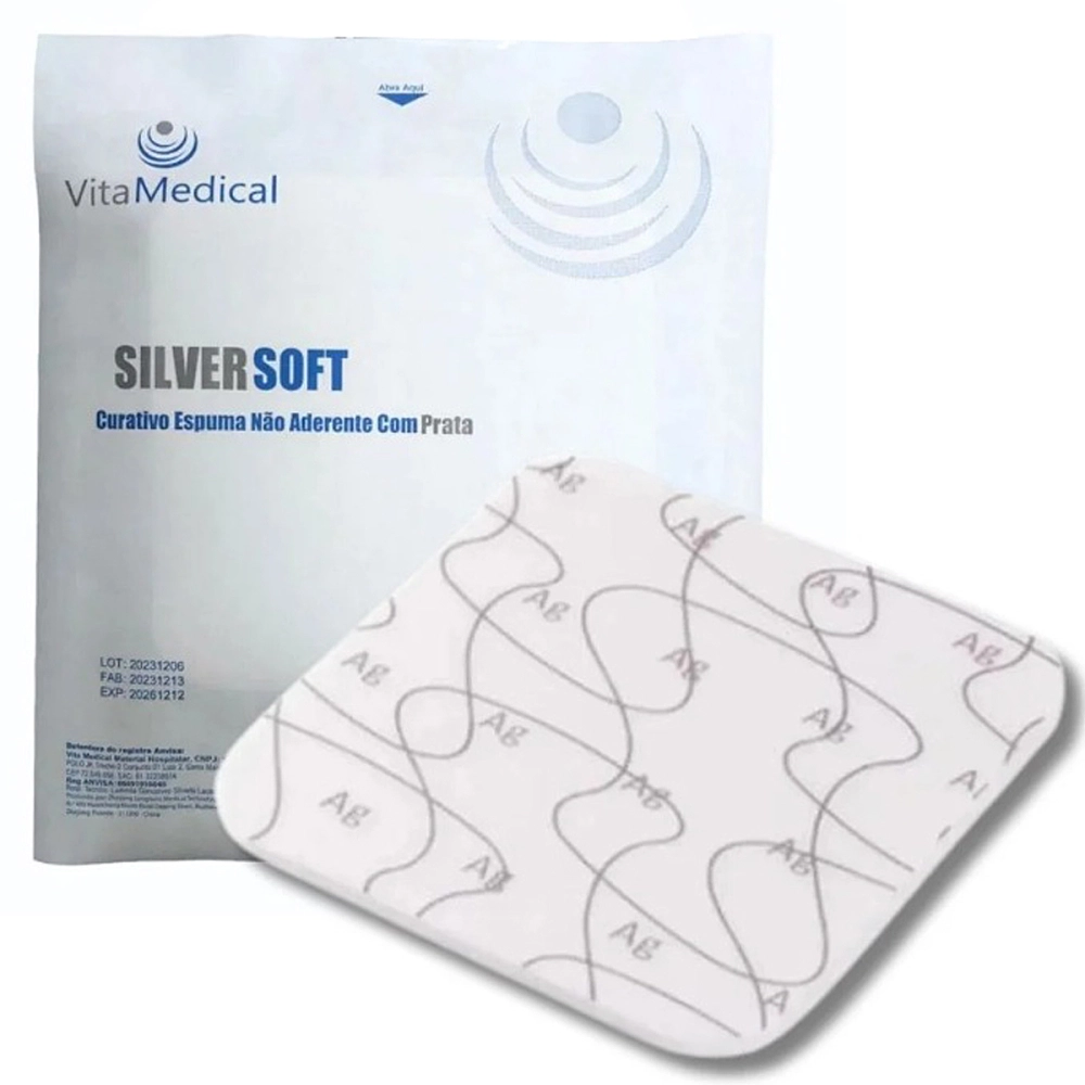 Curativo Estéril Espuma Não Aderente Com Prata Silver Soft Poliuretano Não Adesivo Hipoalérgica Antimicrobiana Absorção 
