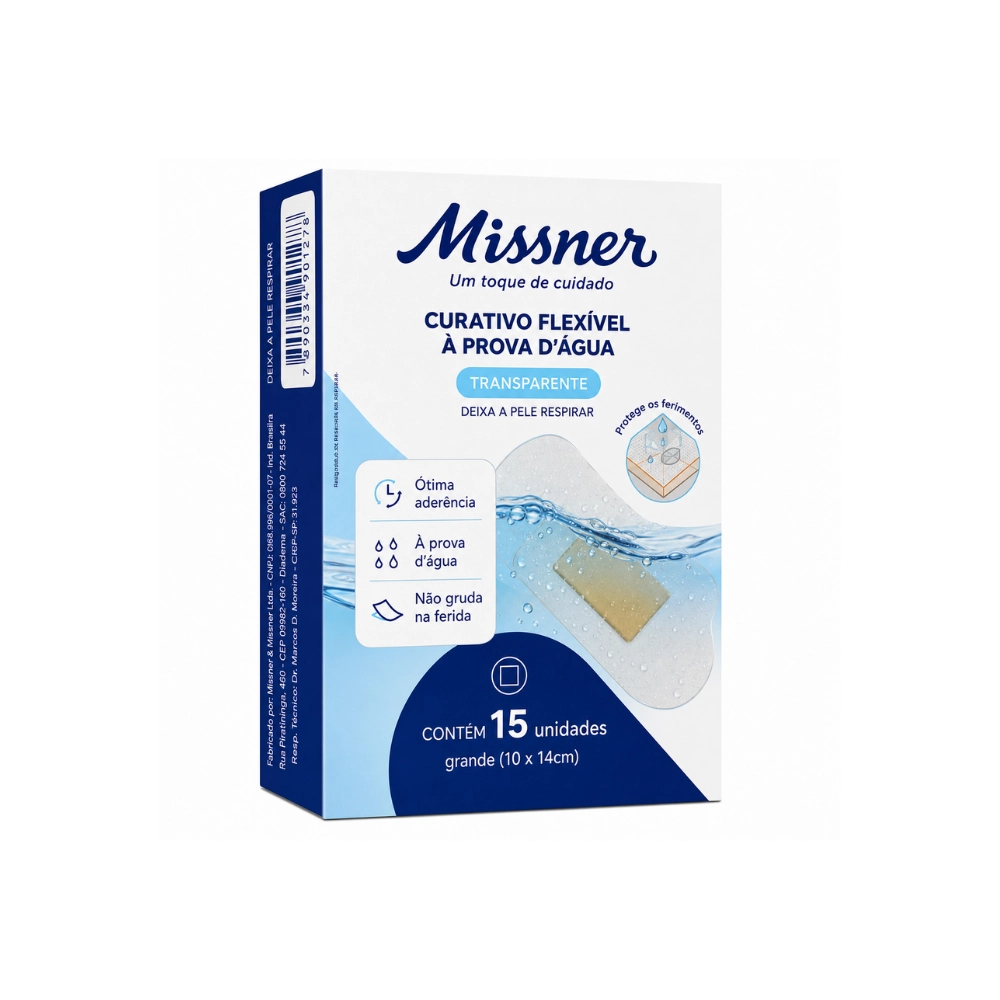 Curativo Transparente Flexível à Prova d'Água 15 Unidades - Missner Curativo Transparente Flexível à Prova d'Água 15 Unidades - Missner