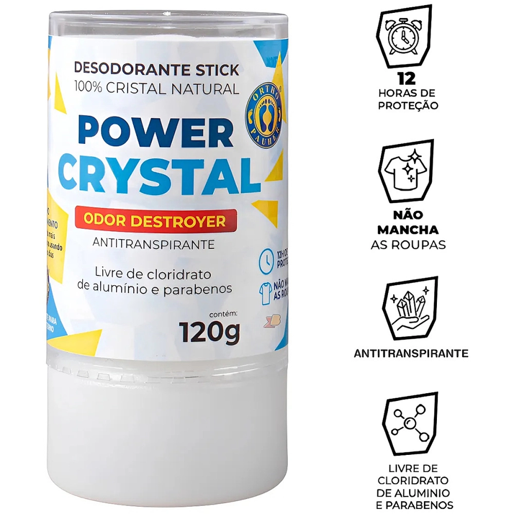 Desodorante antitranspirante Natural Pedra Sem Alumínio Stick 100% Power Cristal Ortho Pauher 120g