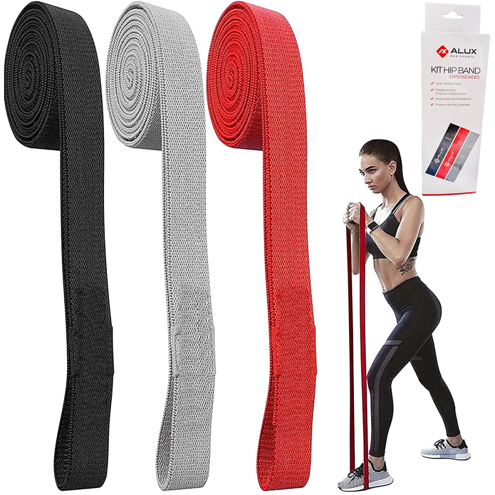 Faixa Elastica De Resistencia Em Tecido Para Atividades Fisicas Kit Com 3 Unidades Intensidades Leve Media Forte Hip Band Alux Faixa Elastica De Resistencia Em Tecido Para Atividades Fisicas Kit Com 3 Unidades Intensidades Leve Media Forte Hip Band Alux