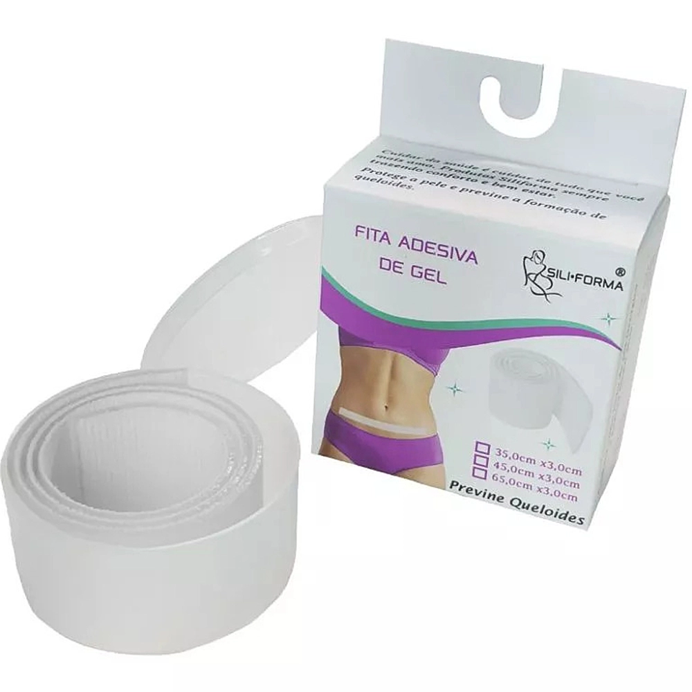 FITA ADESIVA SILICONE EM GEL PARA QUELOIDE CICATRIZ BARIATRICA ABDOMINOPLASTIA 45 x 3 CM SILIFORMA  